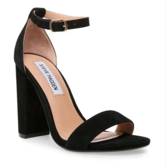 STEVE MADDEN CARRSON BLACK SUEDE SANDAL HEELS- size 7 - Picture 1 of 4